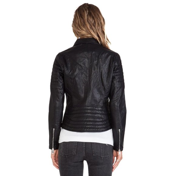 Blank NYC Revolve Size Large Black Faux Leather Moto Biker Jacket Zipper Pockets - Picture 3 of 12